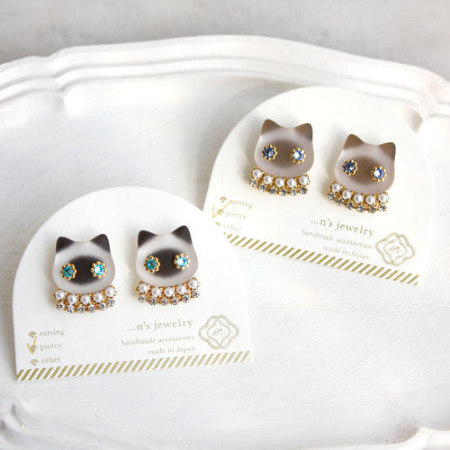 選べる》ネコビジュー イヤリング ピアス （シャム猫 ラグドール