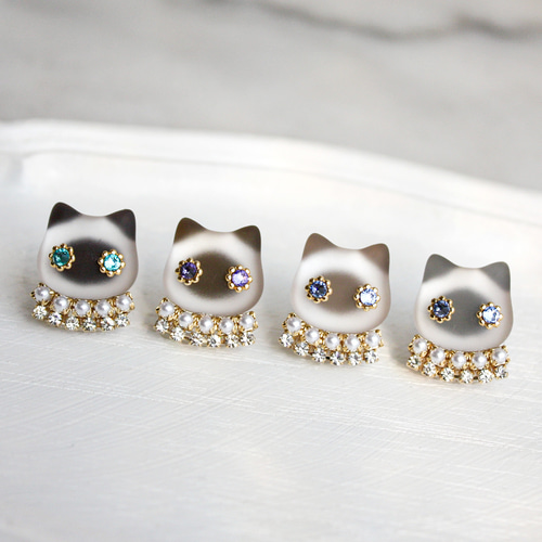 選べる》ネコビジュー イヤリング ピアス （シャム猫 ラグドール
