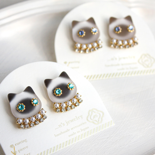 選べる》ネコビジュー イヤリング ピアス （シャム猫 ラグドール