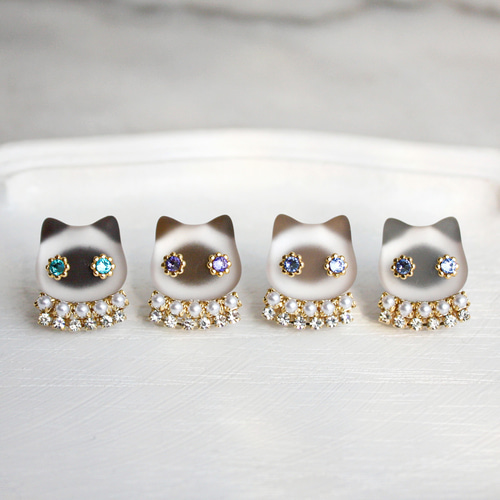 選べる》ネコビジュー イヤリング ピアス （シャム猫 ラグドール