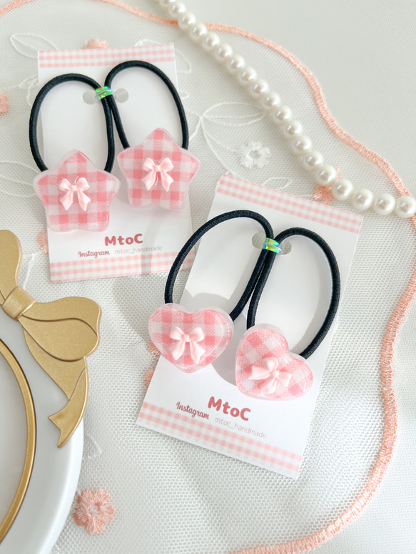 チェックハート ベビーヘアピン ベビーヘアクリップ ベビーヘアゴム