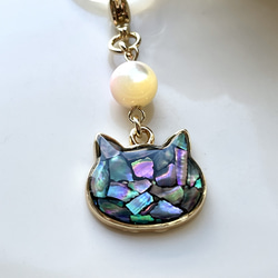 レジン 螺鈿細工風の猫ちゃん アンブレラマーカー オーロラ 傘・日傘 
