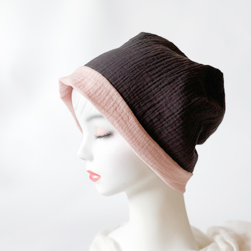 医療用ケア帽子ハンドメイド　ふんわりガーゼ一重　くすみピンク　mimi 医療用ケア帽子ハンドメイド ふんわりガーゼ一重 くすみピンク