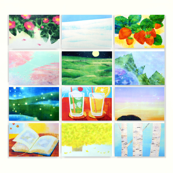 【9月展示販売＠神戸】ポストカード12枚セット＊季節のご挨拶に＊『12の景色』シリーズ2025 1枚目の画像