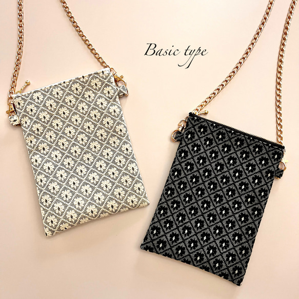 トレリスデイジーのポシェット　ジャガード生地　スマホポシェット　スマホポーチ　スマホショルダー 2枚目の画像