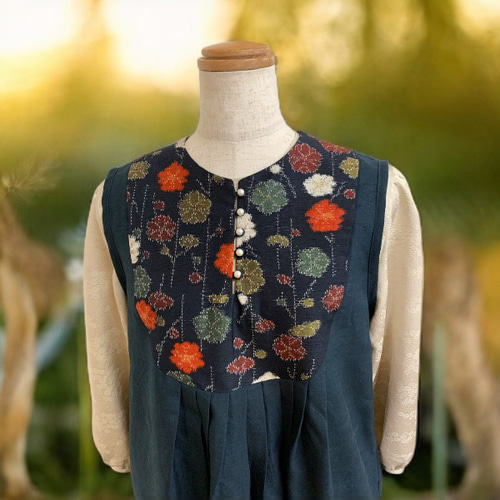 結城紬からリメイクジャンパースカート 八の⑧ 着物リメイク 紬の