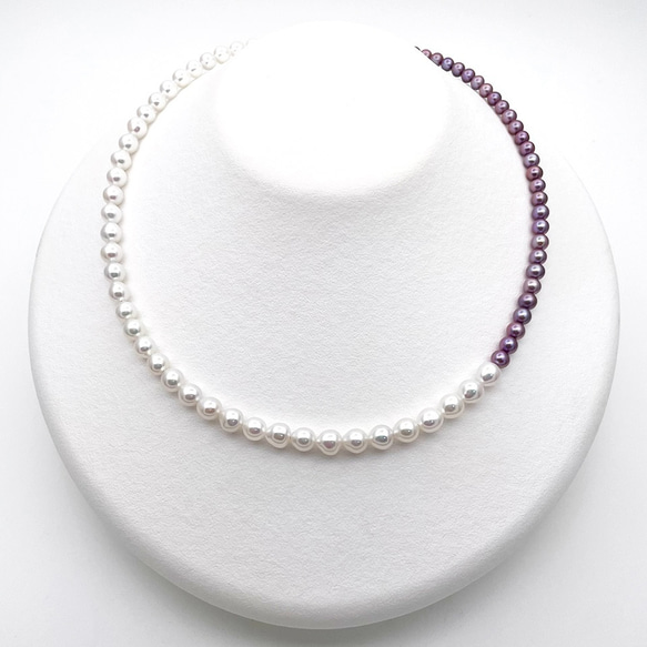 有核ラウンド＆有核バロック本真珠のナチュラルネックレス ケース付き