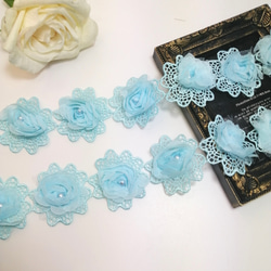 特別価格❣️ 1m 高品質 大きい花 刺繍チュールレース ハンドメイド