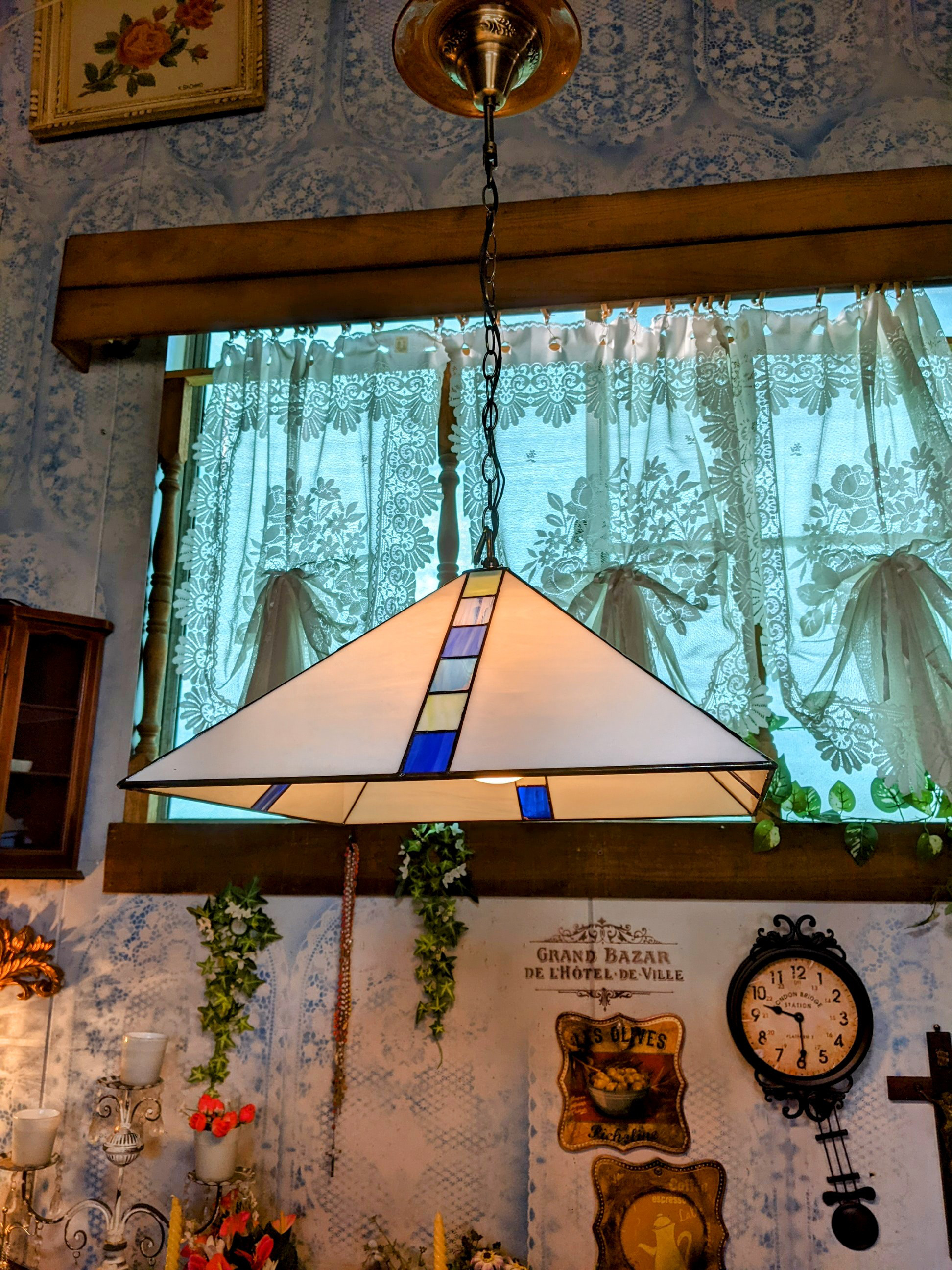 ステンドグラスシーリングランプ アンティークグラスランプ② 天井照明 #4角形 #フレンチアンティーク ダイニングランプ