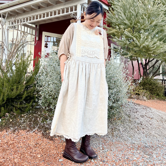 ゆったりリネンワンピ♡たっぷりレースの重ね着ワンピース（25s−025） 11枚目の画像