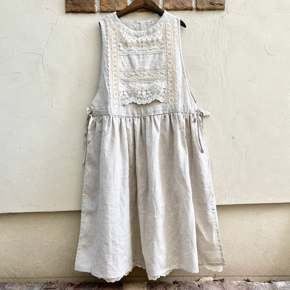 ゆったりリネンワンピ♡たっぷりレースの重ね着ワンピース（25s−025） 20枚目の画像