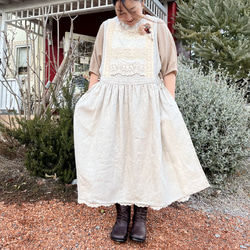 ゆったりリネンワンピ♡たっぷりレースの重ね着ワンピース（25s−025） 2枚目の画像