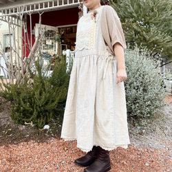 ゆったりリネンワンピ♡たっぷりレースの重ね着ワンピース（25s−025） 3枚目の画像