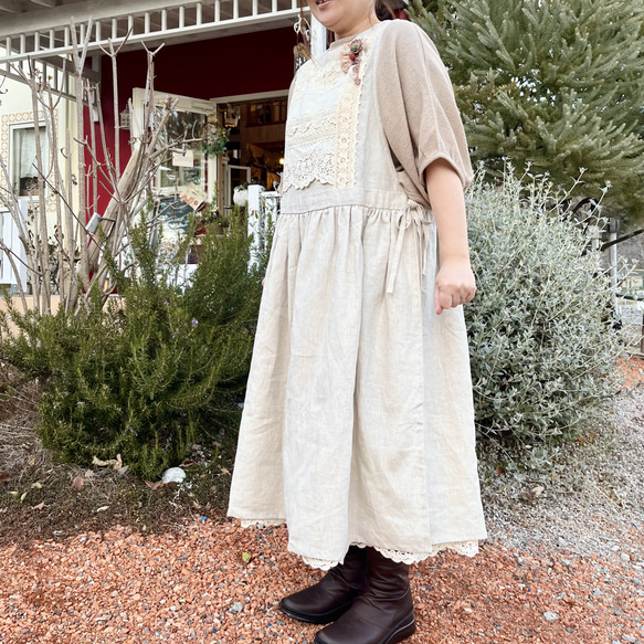 ゆったりリネンワンピ♡たっぷりレースの重ね着ワンピース（25s−025） 3枚目の画像