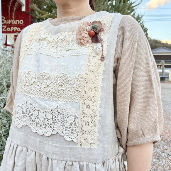 ゆったりリネンワンピ♡たっぷりレースの重ね着ワンピース（25s−025） 6枚目の画像