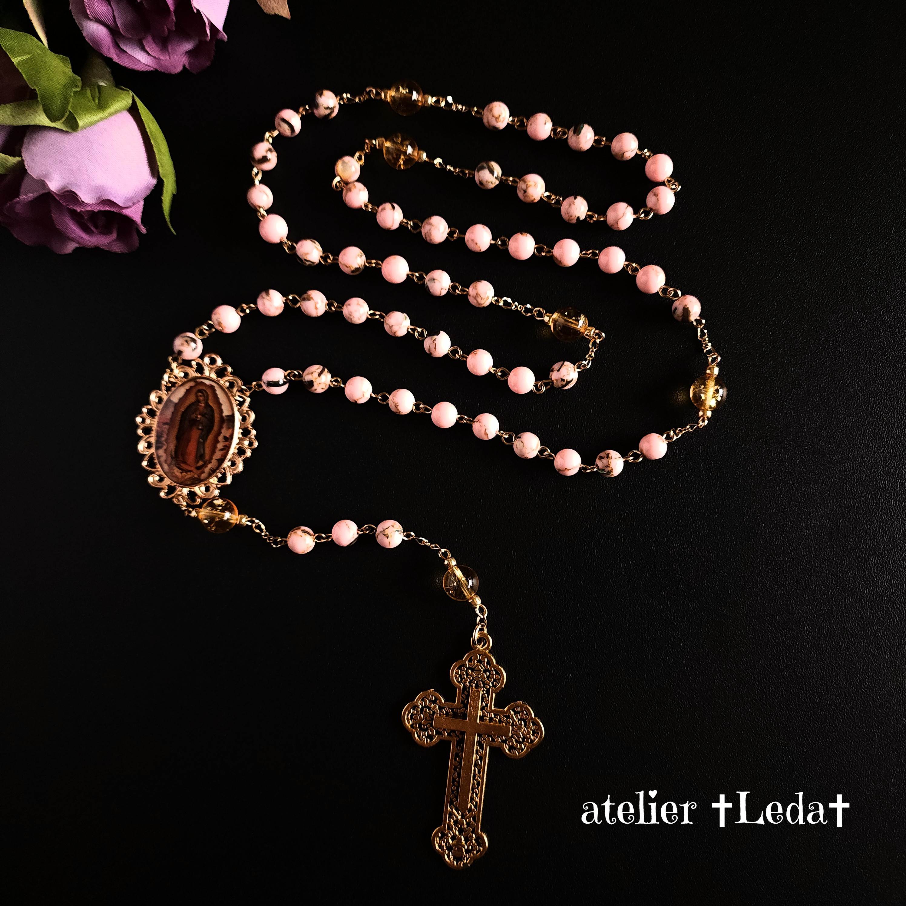 ☆ベビーピンク シェル＆シトリン ロザリオ☆ ~Baby pink shell~