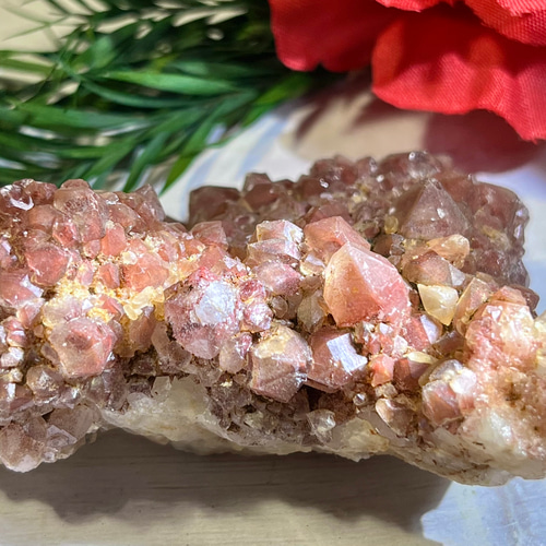 愛と幸福·͜·❤︎ ストロベリークォーツ 苺水晶 ファイヤー クラスター