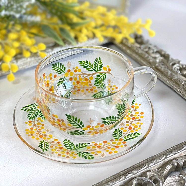 春を彩るミモザのティーカップ　耐熱　手描き/記念日/お祝い/名入れ（有料） 6,240円