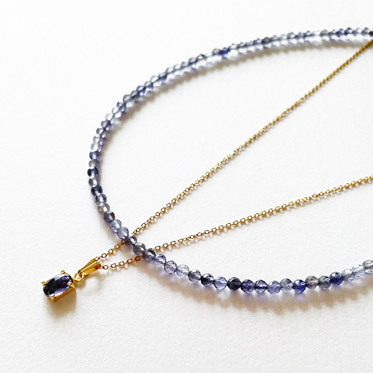 【2点セット】アイオライトネックレスセット！ 天然石 ビーズ  透明感 クリア　ブルー