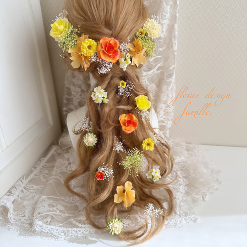 new.265.上品オレンジ&イエローカラーの髪飾り♡結婚式 卒業式