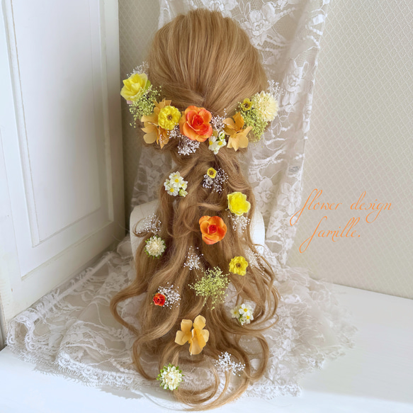 new.265.上品オレンジ&イエローカラーの髪飾り♡結婚式 卒業式