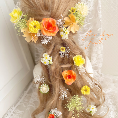 髪飾り ヘッドドレス 結婚式 オレンジ系 オレンジ系ヘッドドレス】マンダリンオレンジ＆ラズベリー