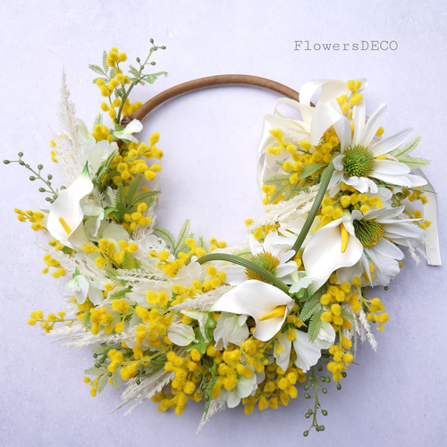 春の彩りを届けるミモザのリースブーケ【WreathBouquet】アーティ 