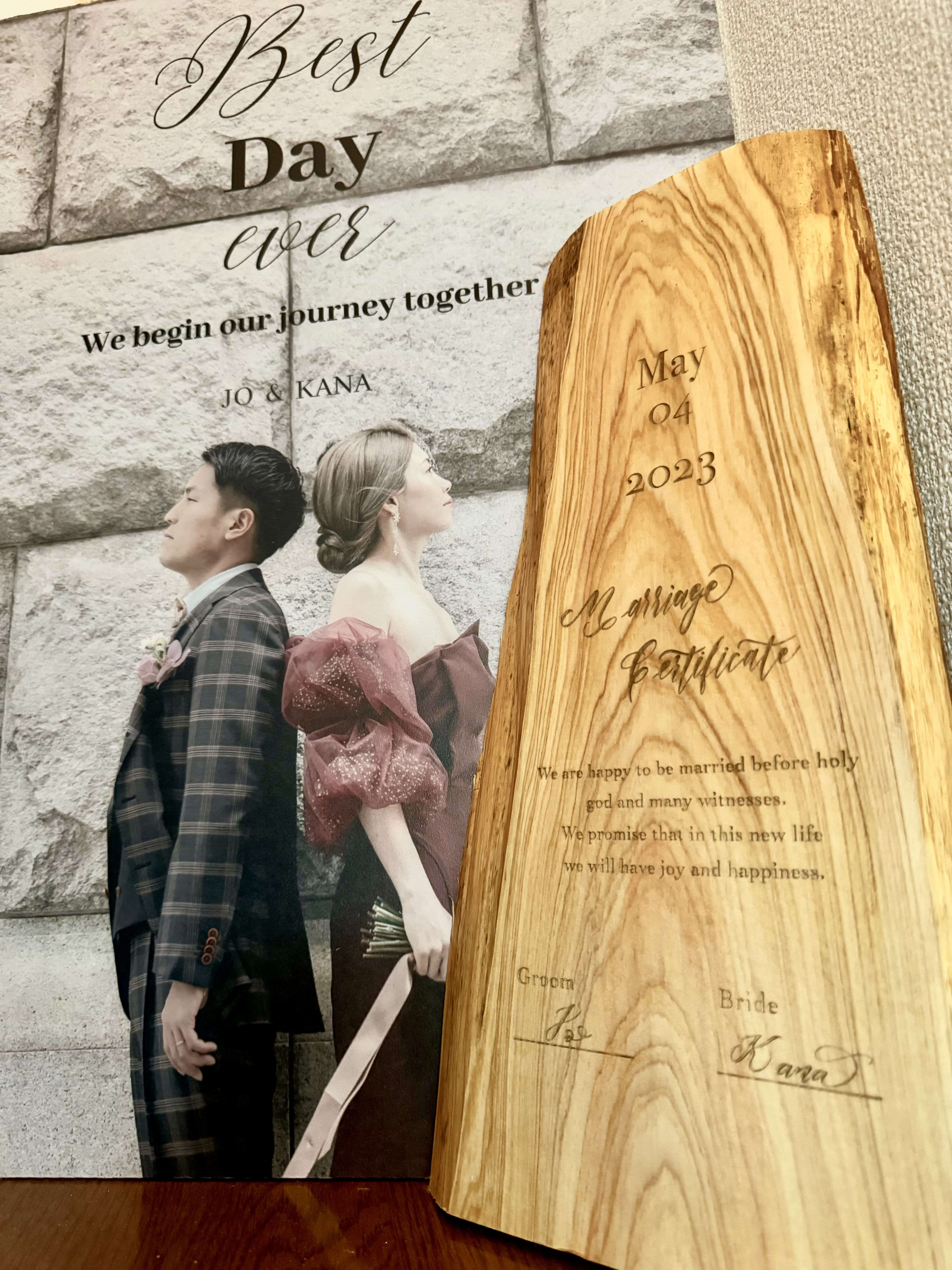 【ウェルカムボードにも使えるフォトデータプレゼント】木の結婚証明書