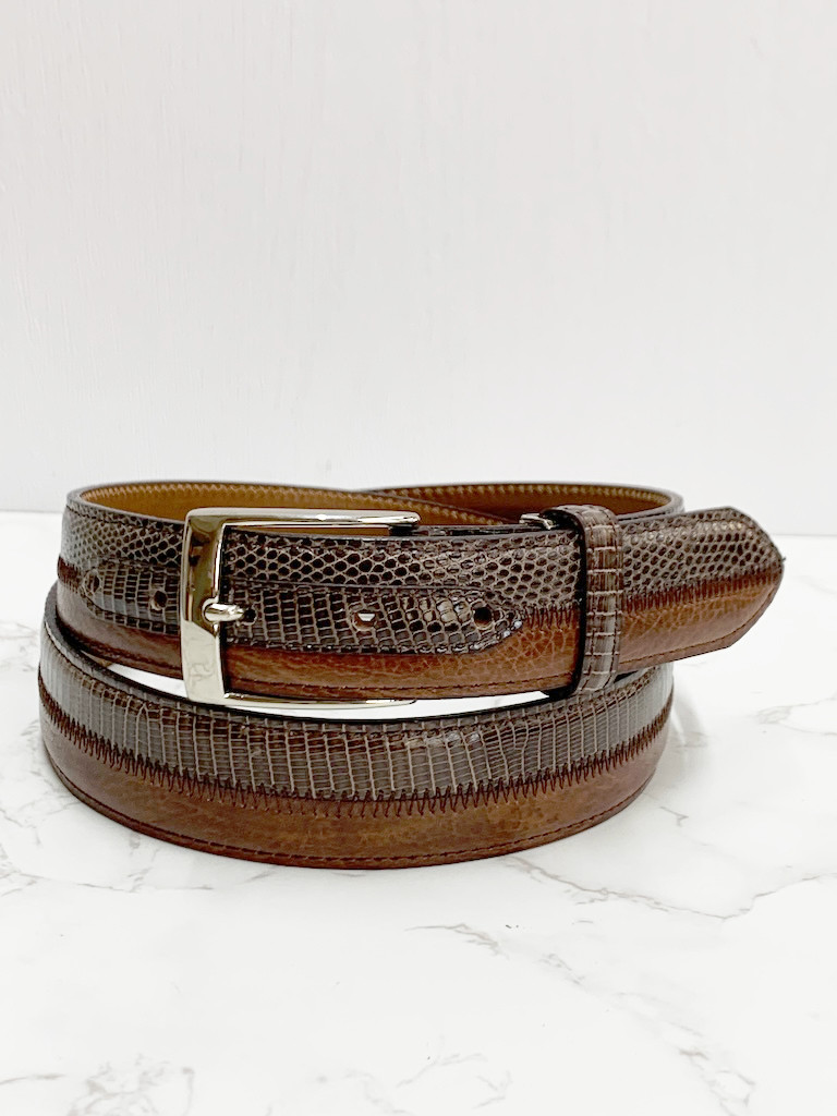日本製　リザード　牛革　コンビ　３５㎜巾　上質　ベルト　トカゲ革　千鳥ステッチ　エキゾチックレザー