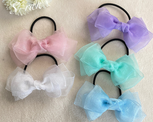 軽やかでふんわりかわいい♡ オーガンジー重ねリボン ［パステルカラー