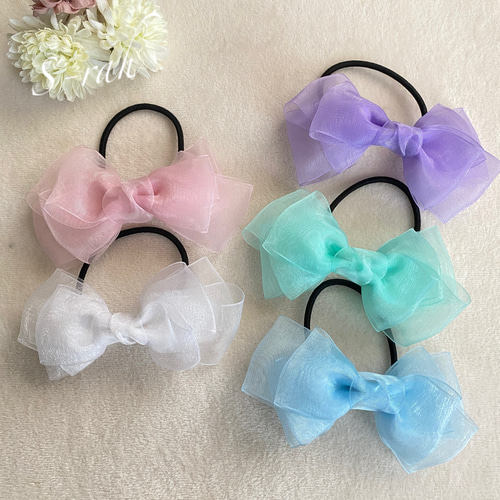軽やかでふんわりかわいい♡ オーガンジー重ねリボン ［パステルカラー