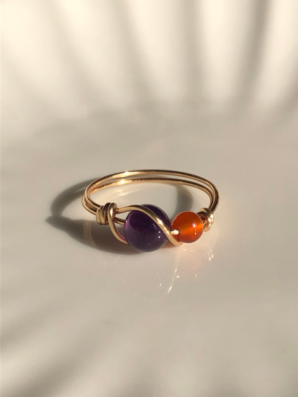 アメジストとカーネリアンのワイヤーリング◇サイズオーダー◇指輪