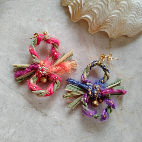 アクセサリー marion 真菰リング＆鈴 ビーズ刺繍御守りピアスレッドアゲート 天然石マコモ