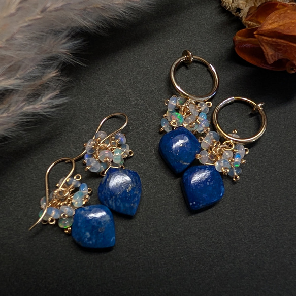 ラピスラズリ＆オパール＆ブルートパーズのマクラメネックレス