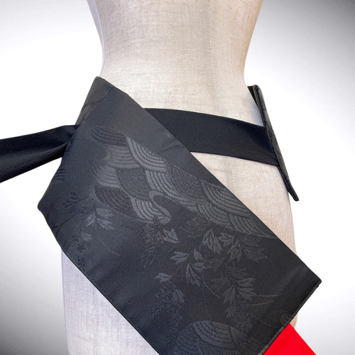 黒赤 サッシュベルト ウエスト 55〜75cm 高級帯 和楽器衣装 フォーマル