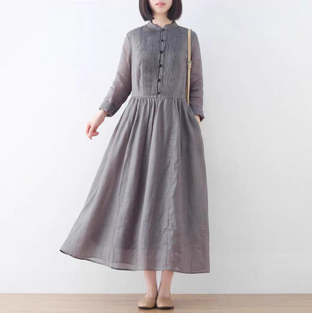 天然繊維の質感を活かした上品ナチュラルな装い♪プリーツ入りワンピース