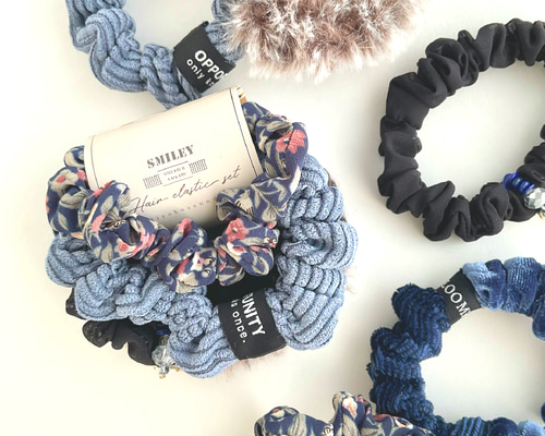 重ねて付けても単体でも♪ 大人かわいい 細シュシュセット ネイビー