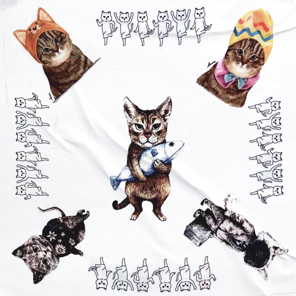 大判猫風呂敷 90cm四方 鬼ちりめん その他インテリア雑貨 Rasa art