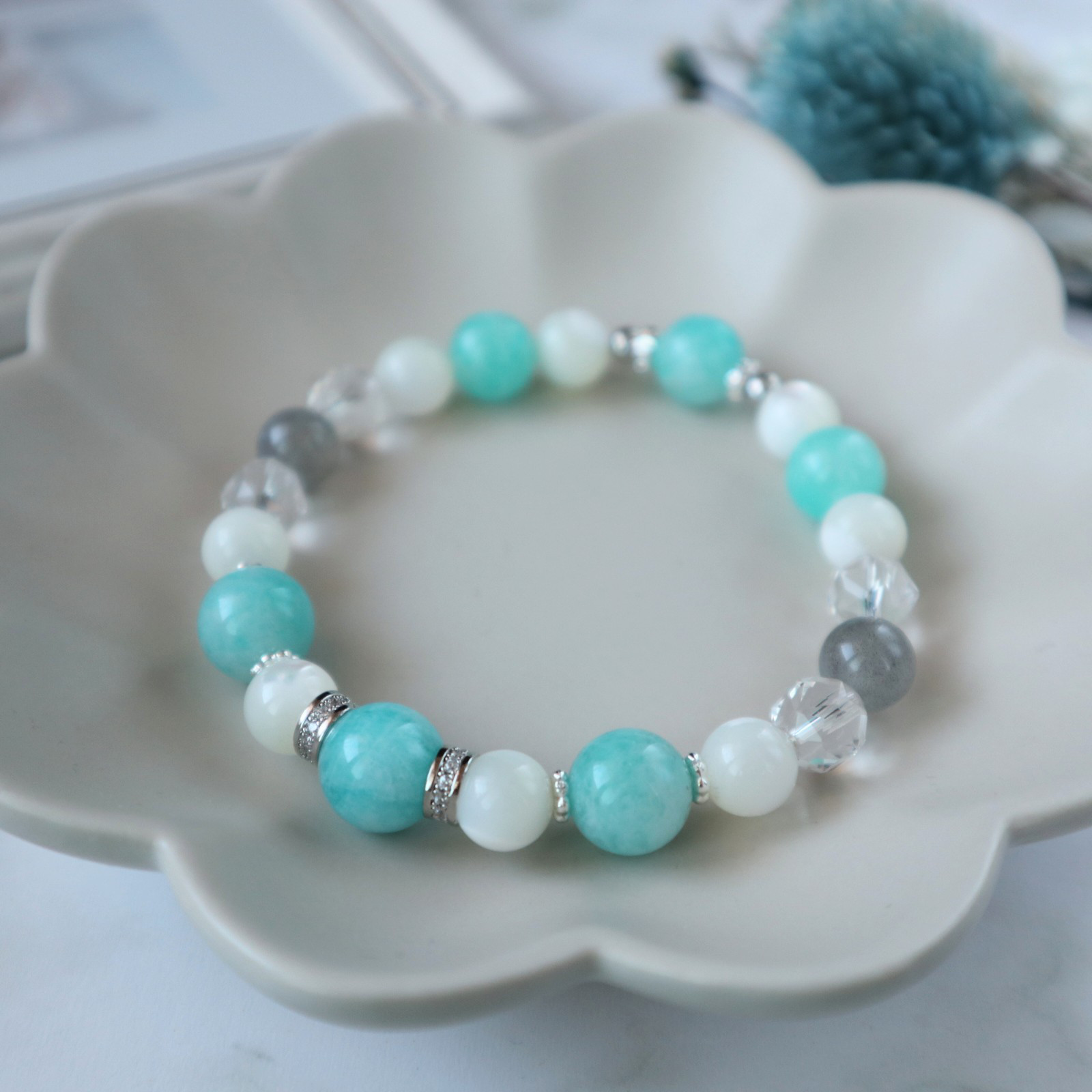 No.9 天然石 ブレスレット アマゾナイト マザーオブパール ラブラドライト 水晶 誕生石