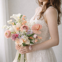 ニュアンスカラーのブーケ 胡蝶蘭 ウェディングブーケ＆ブートニア