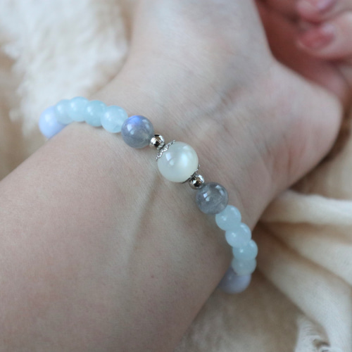 No.10 天然石 ブレスレット アクアマリン ラブラドライト ブルーレース