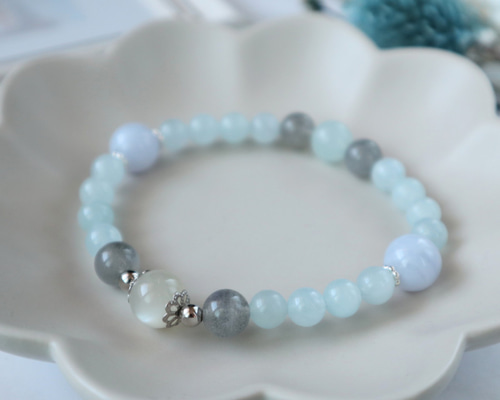 No.10 天然石 ブレスレット アクアマリン ラブラドライト ブルーレース