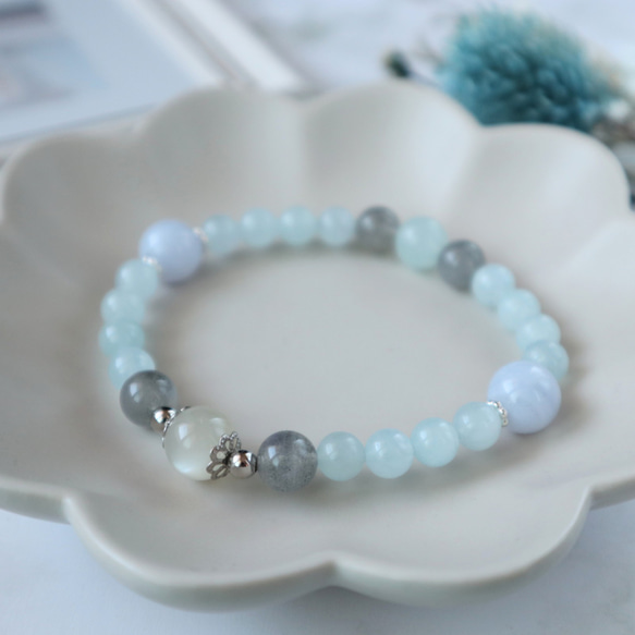 No.10 天然石 ブレスレット アクアマリン ラブラドライト ブルーレース