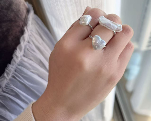 ハンドメイド  シルバー製薔薇リング  バロックパール付き  直径約18～19㎜ バロックパールリング シルバー | Mamour｜ 京都のオリジナル
