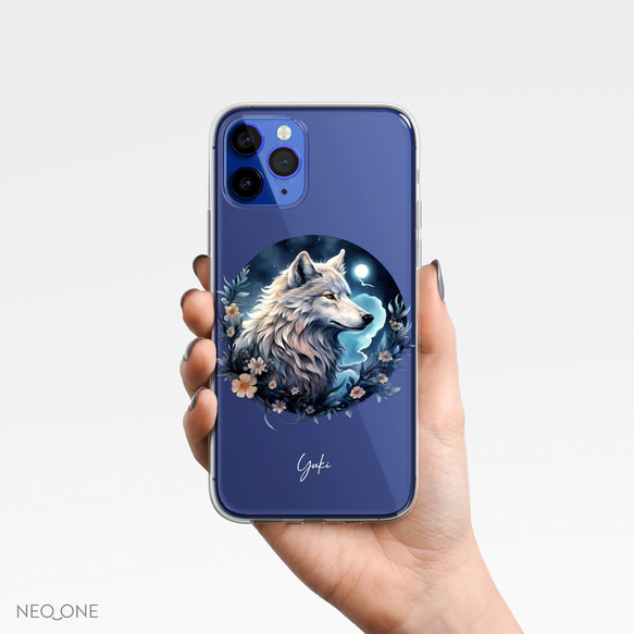 スマホケース iPhone Android 狼 ホワイトウルフ ブラックウルフ 白狼 黒狼 ユニセックス【満月と狼】 4枚目の画像
