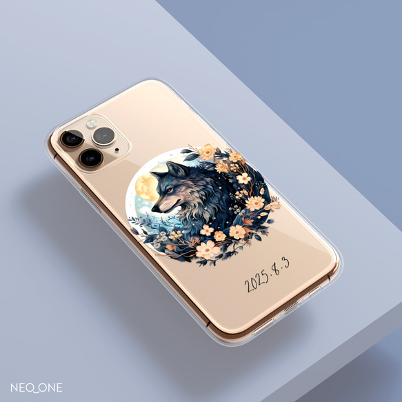 スマホケース iPhone Android 狼 ホワイトウルフ ブラックウルフ 白狼 黒狼 ユニセックス【満月と狼】 3枚目の画像