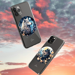 スマホケース iPhone Android 狼 ホワイトウルフ ブラックウルフ 白狼 黒狼 ユニセックス【満月と狼】 2枚目の画像
