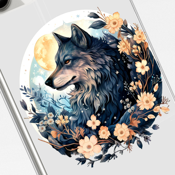 スマホケース iPhone Android 狼 ホワイトウルフ ブラックウルフ 白狼 黒狼 ユニセックス【満月と狼】 6枚目の画像