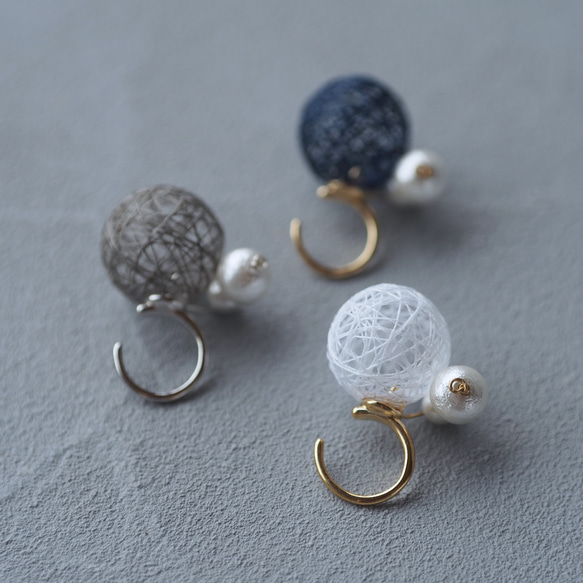 1粒糸玉とパールのイヤーカフ〈片耳用〉 8枚目の画像