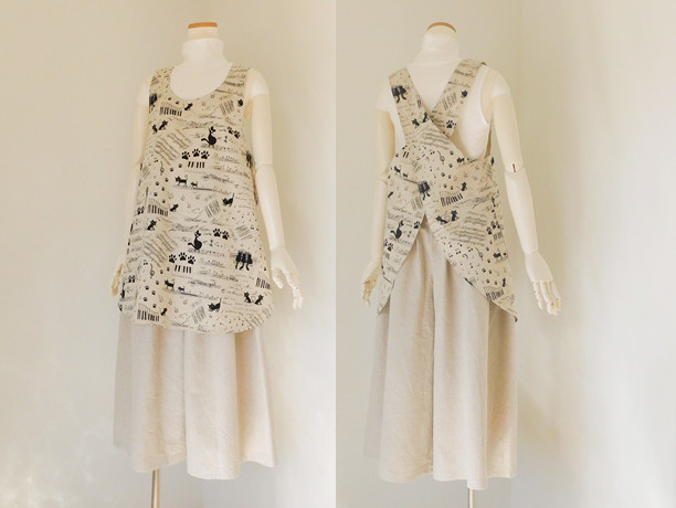 シンプル優等生のバッククロスエプロン・コットンリネン[黒猫ワルツ]